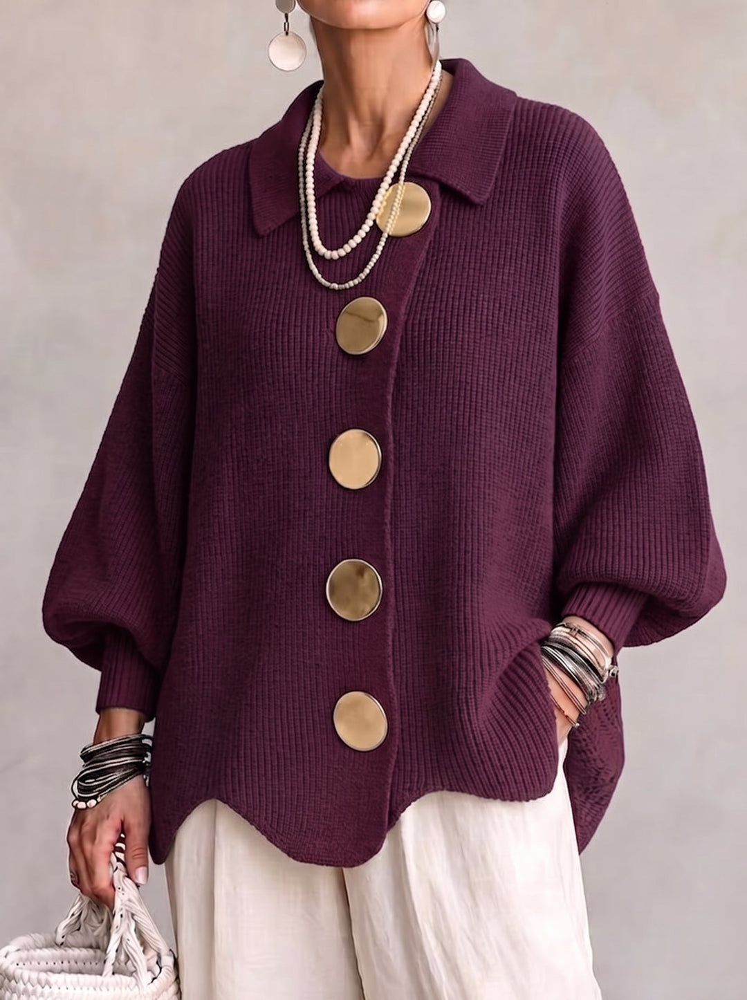 Élodie – Cardigan Oversize à Col et Boutons